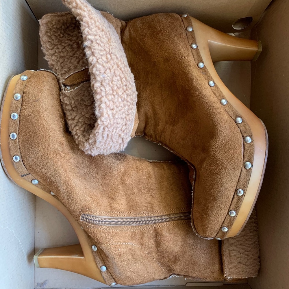 Tan suede booties bought at a boutique, size 10